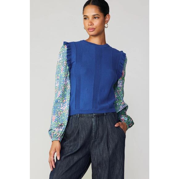 Anthropologie Current Air Twee Floral Nouveau Contrast Sweater Knit Top SZ M - Picture 2 of 16